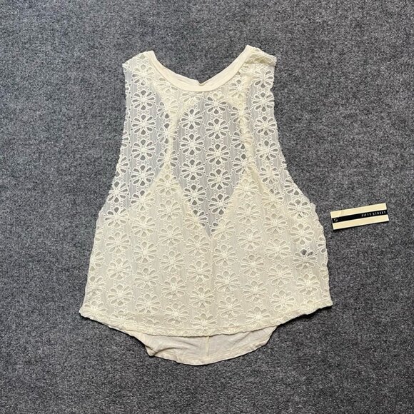 Fifty Street Tops - Fifty Street Women Tank Top Ivory Floral Lace Sleeveless Strappy Racerback M New